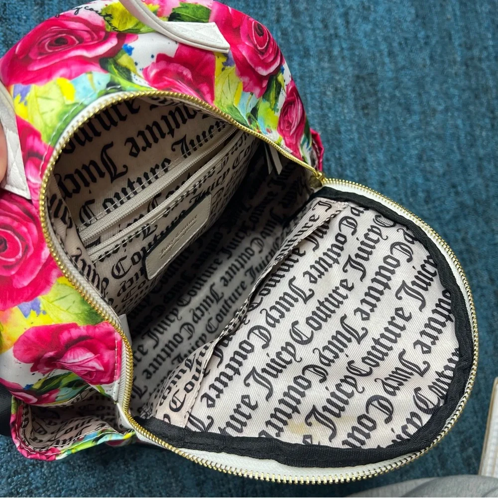 Juicy Couture Rosie Rose Print Mini Backpack in Pink White Floral Purse Bag